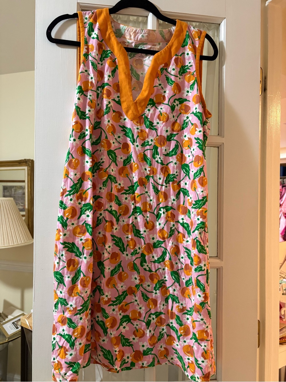 Draper James X Lands End Floral Peach Print Dress with Orange Trim